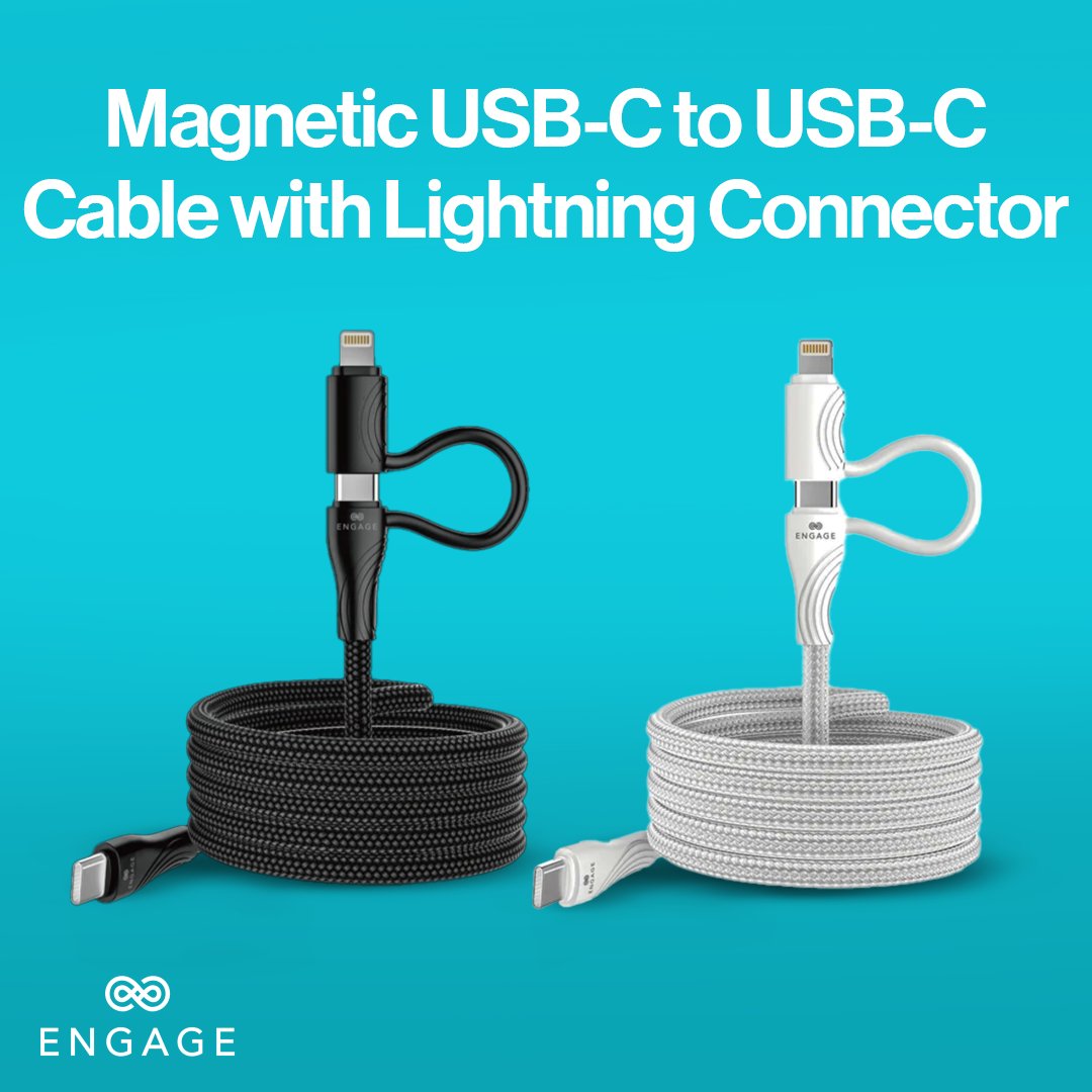 ENGAGE Magnetic PD 60W USB-C Cable with Lightning Adapter White - XDCG