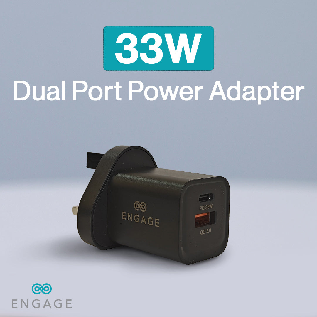 Engage Dual Port Quick Charger Power Charger/Adapter 33W PD Black-2UFW