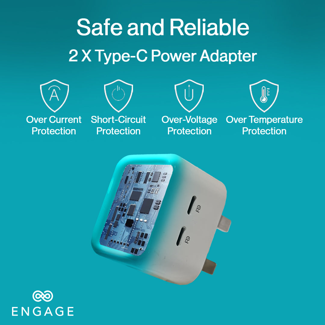 Engage Dual USB-C Port 35W Home Charger/Adapter White-BTB8