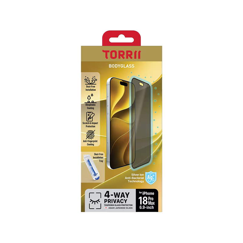Torrii Bodyglass Screen Protector For Iphone 18 Pro (6.3”) Anti-Bacterial – Privacy (4895264801243)
