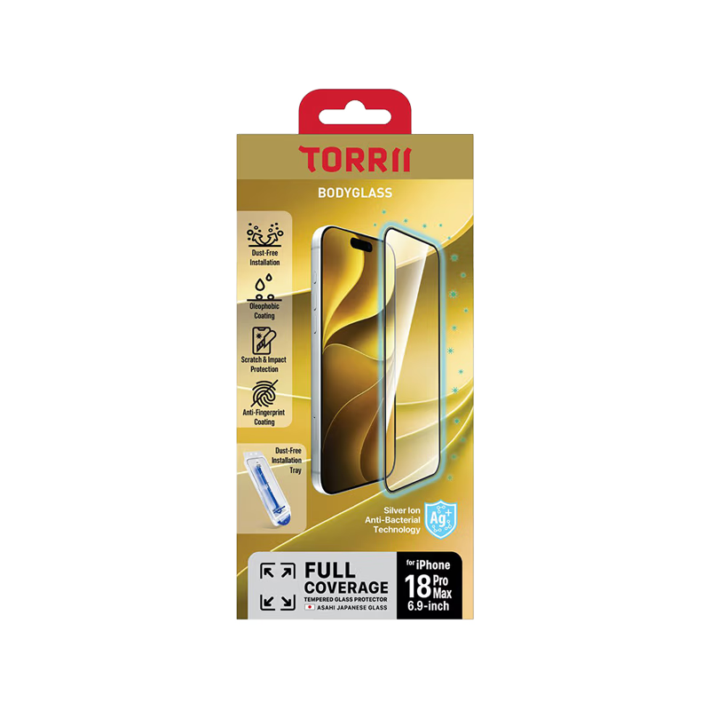 Torrii Bodyglass Screen Protector For Iphone 18 Pro (6.3”) Anti-Bacterial – Full Coverage (4895264801236)