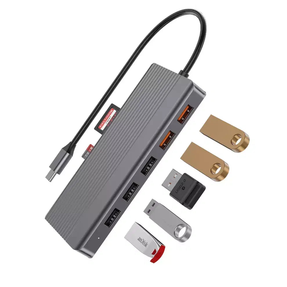 Powerology 12 In 1 - Hdmi & Dp 4K Usb-C Hub Ethernet 10Gbps Data Transfer Gray