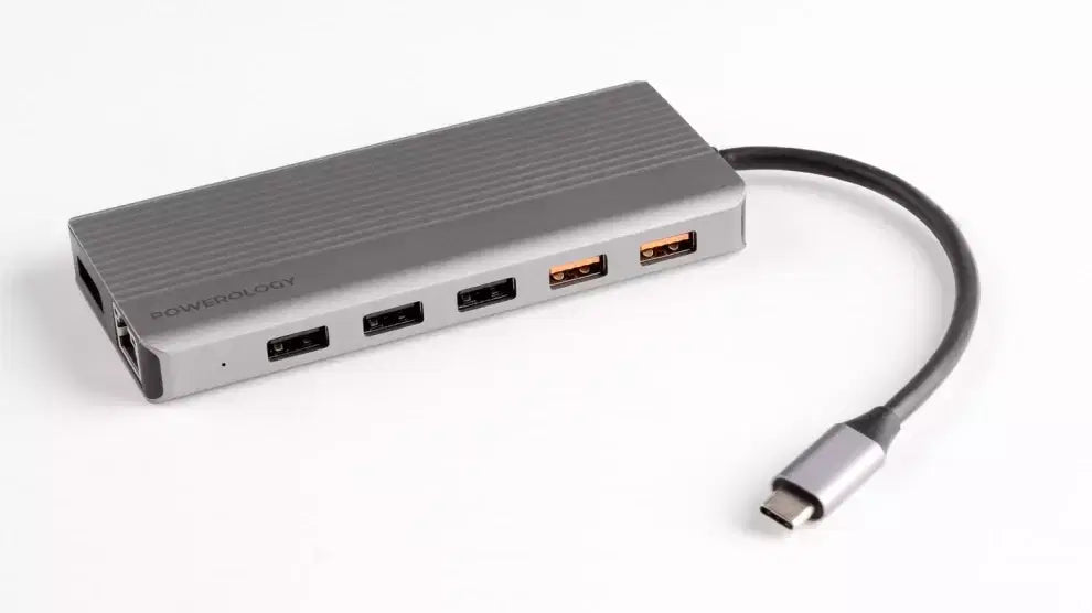 Powerology 12 In 1 - Hdmi & Dp 4K Usb-C Hub Ethernet 10Gbps Data Transfer Gray
