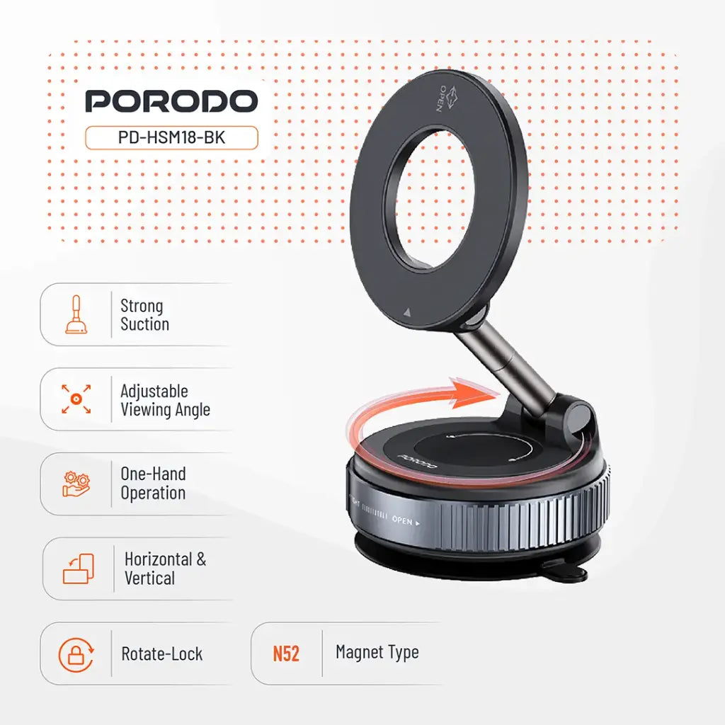 Porodo Vacuseal Rotate-Lock Magsafe Mount -Black