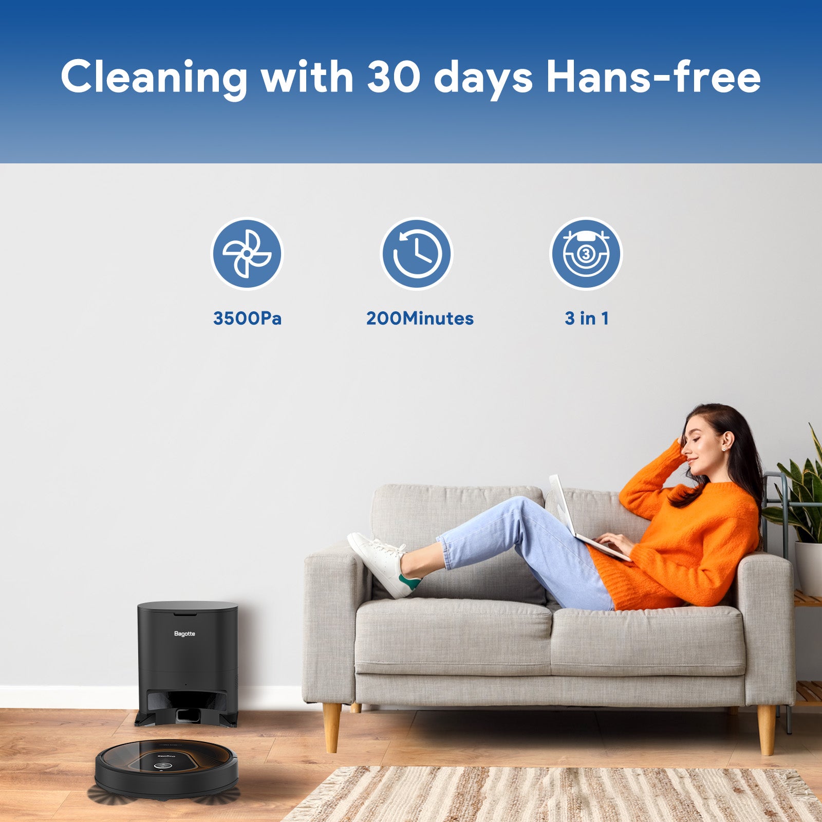 BG950 Max Robot Vaccumm Cleaner(3L/3200Mah/3000Pa)