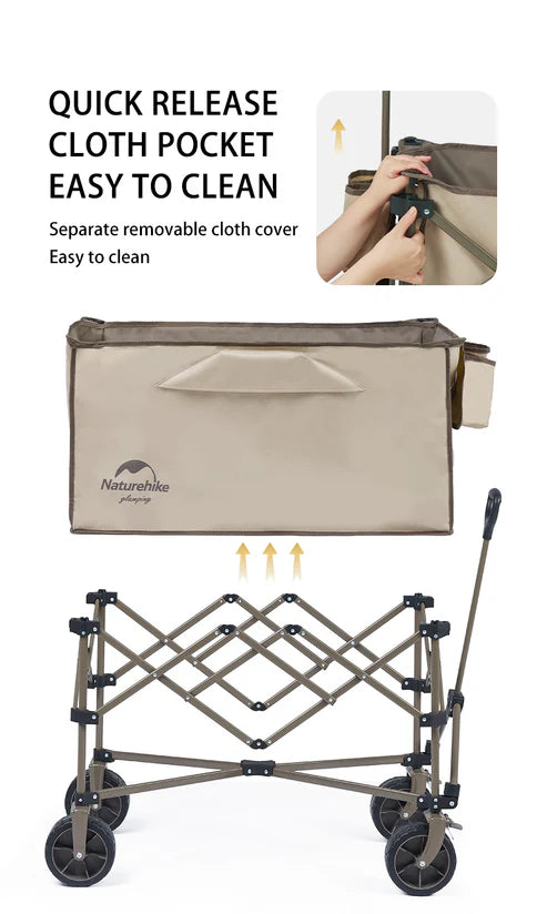 Naturehike TC03 Four-Way With Brakes Folding Trolley - Chestnut Brown