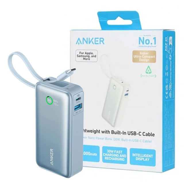 Anker Nano Power Bank (30W, Built-In USB-C Cable) 10000 PD -Blue