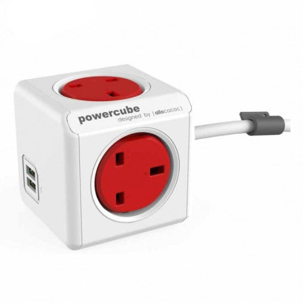 Power Cube ممتد USB UK 4X Plug+2USB Red 1.5m