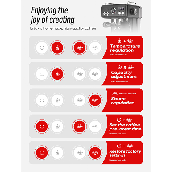 HiBREW Semi Automatic Espresso Coffee Machine Temperature Adjustable H10A - Silver