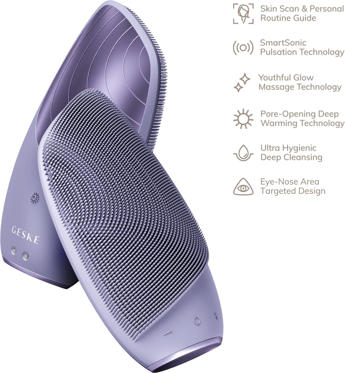 GESKE | Smart App Guided™ Sonic Thermo Facial Brush | 6 in 1 -Purple