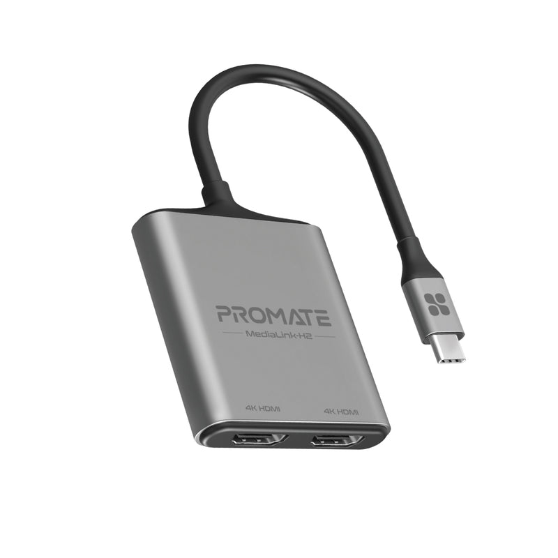 Promate MediaLink-H2 4K USB-C to Dual HDMI Adapter - Silver - TJR2G7M