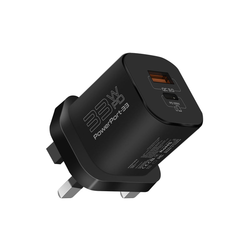 Promate PowerPort-33 33W GaNFast™ Charging Adapter - Black - TJRZDWT