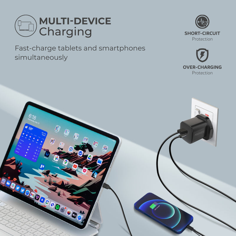 Promate PowerPort-33 33W GaNFast™ Charging Adapter - Black - TJRZDWT