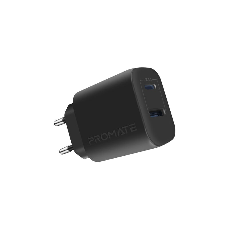 Promate BiPlug-2 17W High-Speed Dual Port Charger - Black - TJRIG7B