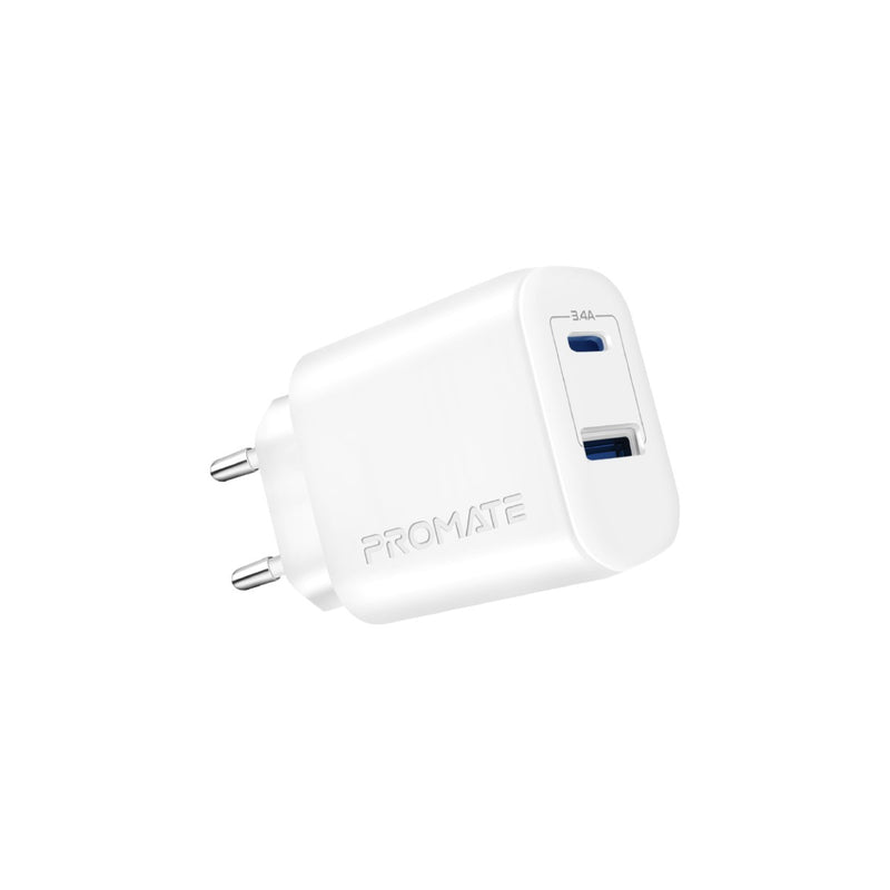 Promate BiPlug-2 17W High-Speed Dual Port Charger - White - TJRMGXF