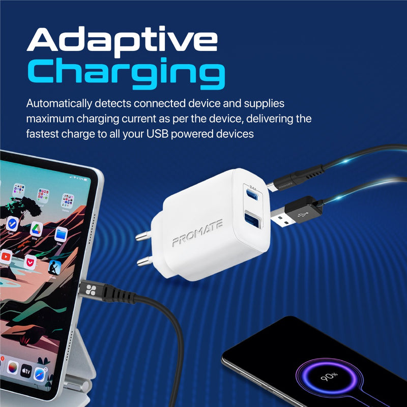 Promate BiPlug-2 17W High-Speed Dual Port Charger - White - TJRMGXF