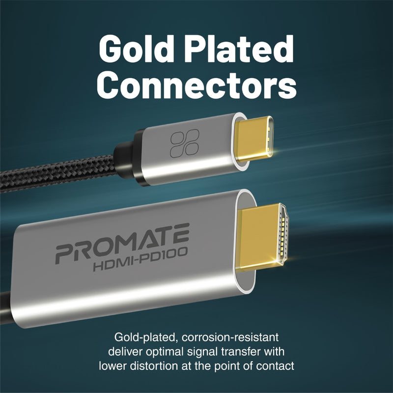 Promate HDMI-PD100 4K CrystalClarity USB-C to HDMI Cable - Silver - TJR7W6K