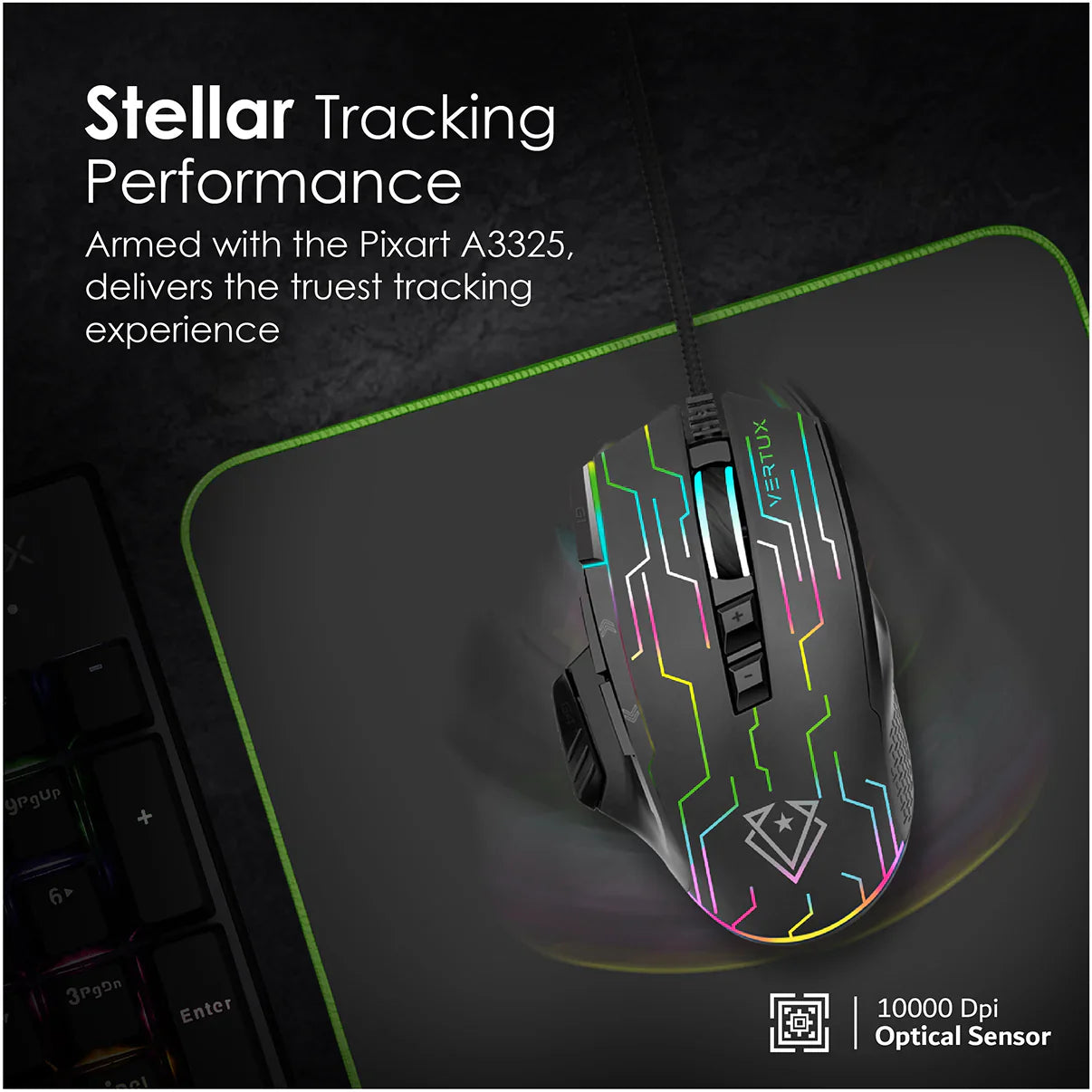 Vertux Stellar Tracking Wired Gaming Mouse with 9 Buttons - Black - TJRT3UR