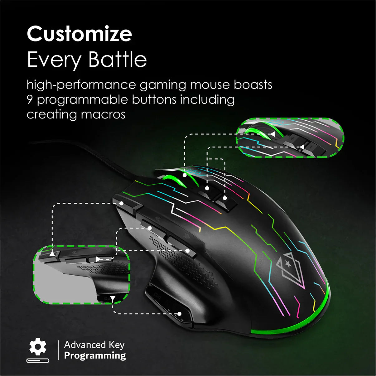 Vertux Stellar Tracking Wired Gaming Mouse with 9 Buttons - Black - TJRT3UR