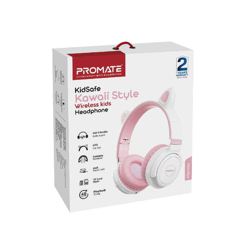 Promate Panda KidSafe Kawaii Wireless Kids Headset - Bubble Gum - TJRF7CM