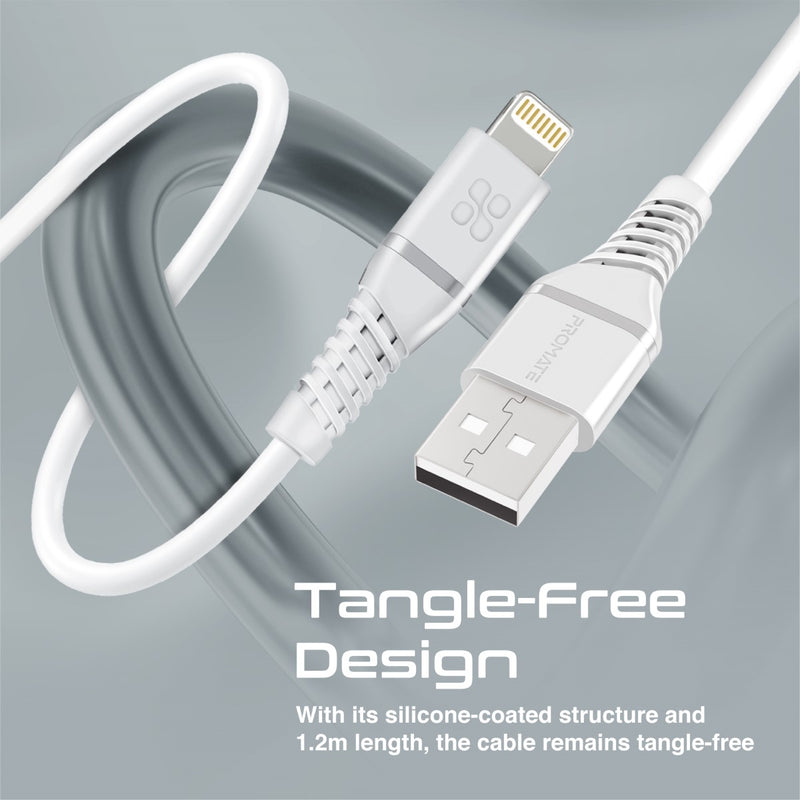 Promate PowerLine-Ai120 Charge Cable with Lightning - White - TJR1M86