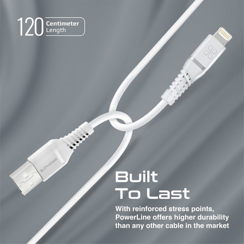 Promate PowerLine-Ai120 Charge Cable with Lightning - White - TJR1M86