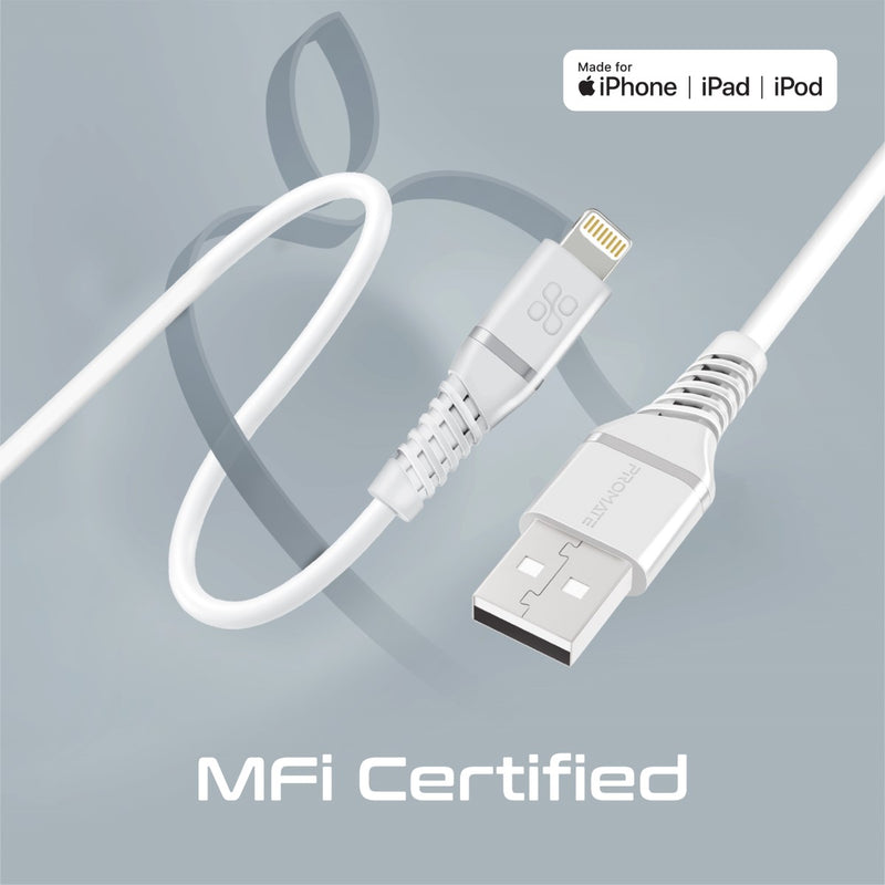 Promate PowerLine-Ai120 Charge Cable with Lightning - White - TJR1M86