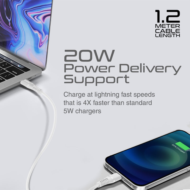 PROMATE Powerline -CI120 20W USB -C إلى كابل موصل البرق - أبيض - TJR59XJ