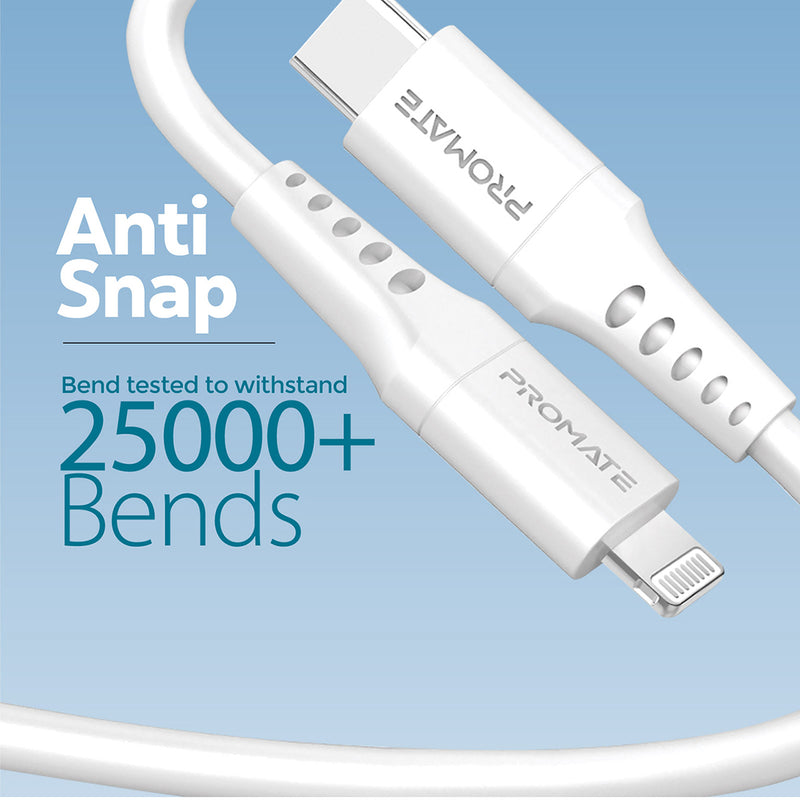 Promate PowerLink-120 20W Fast Charging Lightning Cable - White - TJRQ9I1