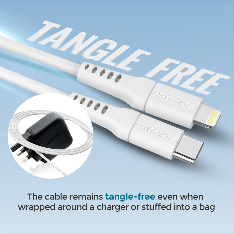 Promate PowerLink-120 20W Fast Charging Lightning Cable - White - TJRQ9I1