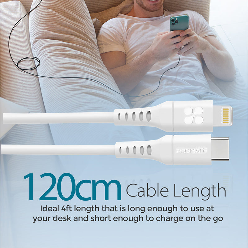 Promate PowerLink-120 20W Fast Charging Lightning Cable - White - TJRQ9I1
