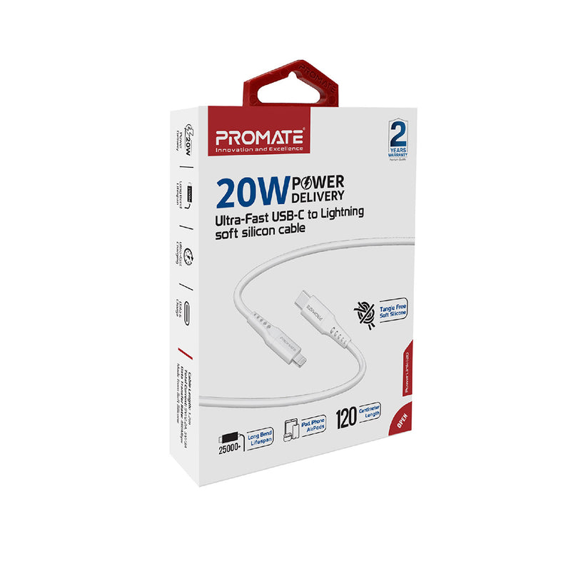 Promate PowerLink-120 20W Fast Charging Lightning Cable - White - TJRQ9I1