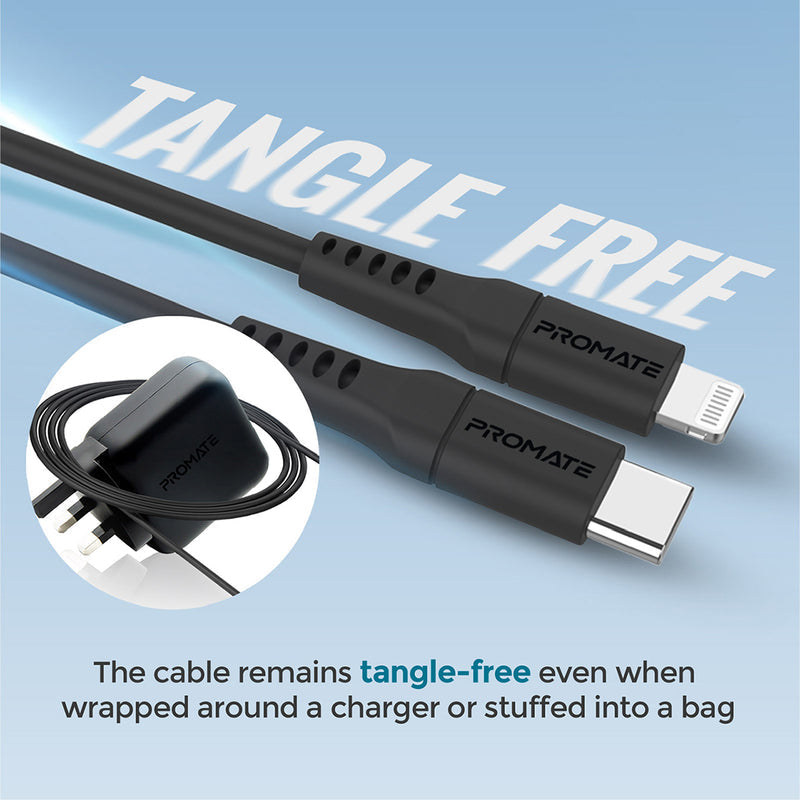 Promate PowerLink-200 20W Fast Charging Lightning Cable - Black - TJRAVOI
