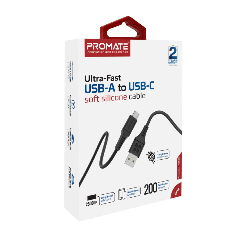 Promate PowerLink-AC200 Ultra-Fast USB-A to USB-C Cable - Black - TJRTSCE