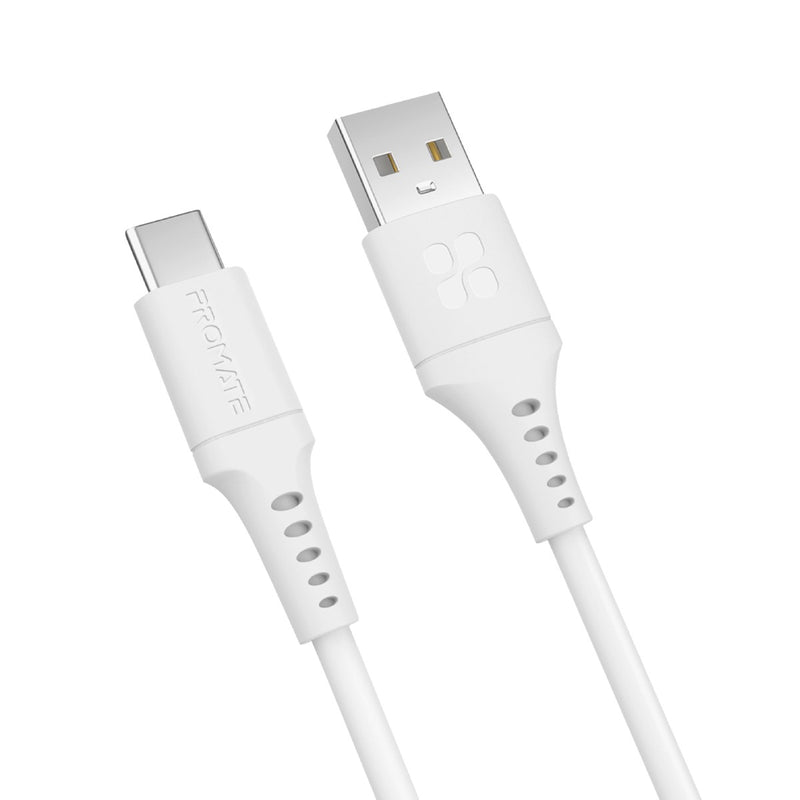 Promate PowerLink-AC200 Ultra-Fast USB-A to USB-C Cable - White - TJR86NX