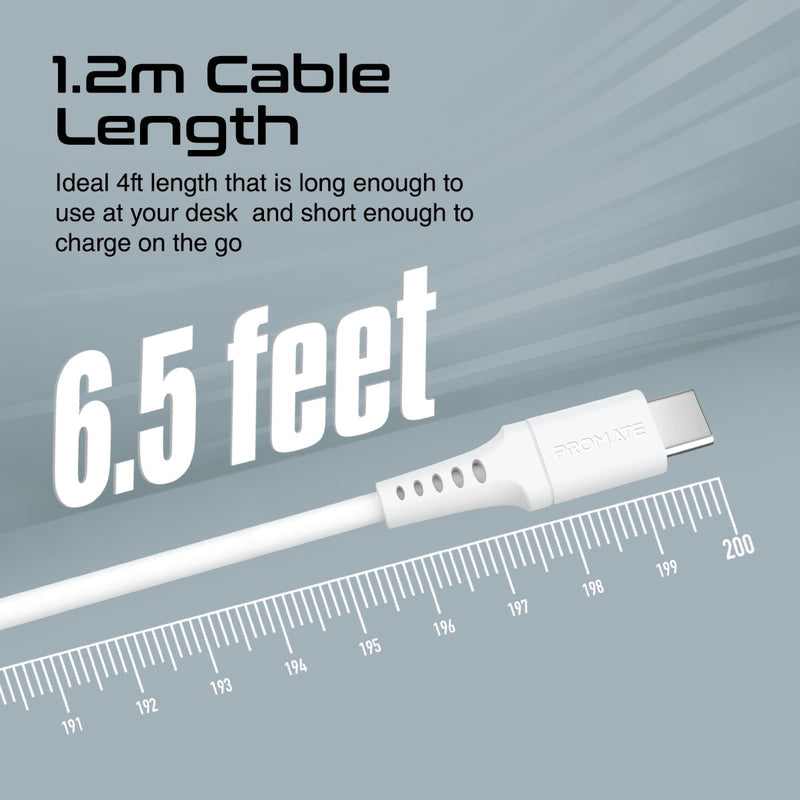 Promate PowerLink-AC200 Ultra-Fast USB-A to USB-C Cable - White - TJR86NX