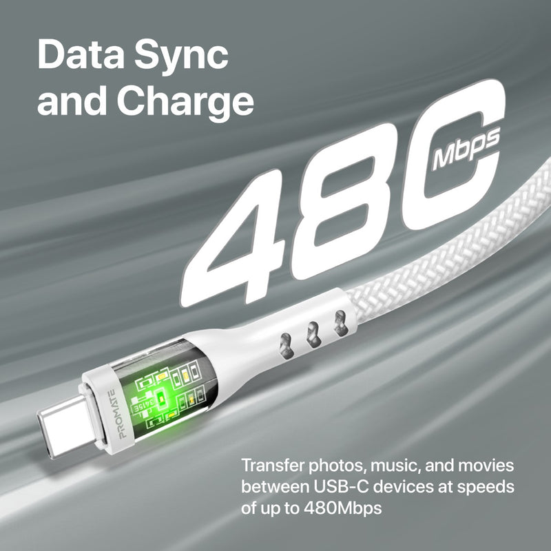 PROMATE TRANSLINE-CC 60W فائق السرعة USB-C مع قذائف شفافة-بيضاء-TJRJ0H3