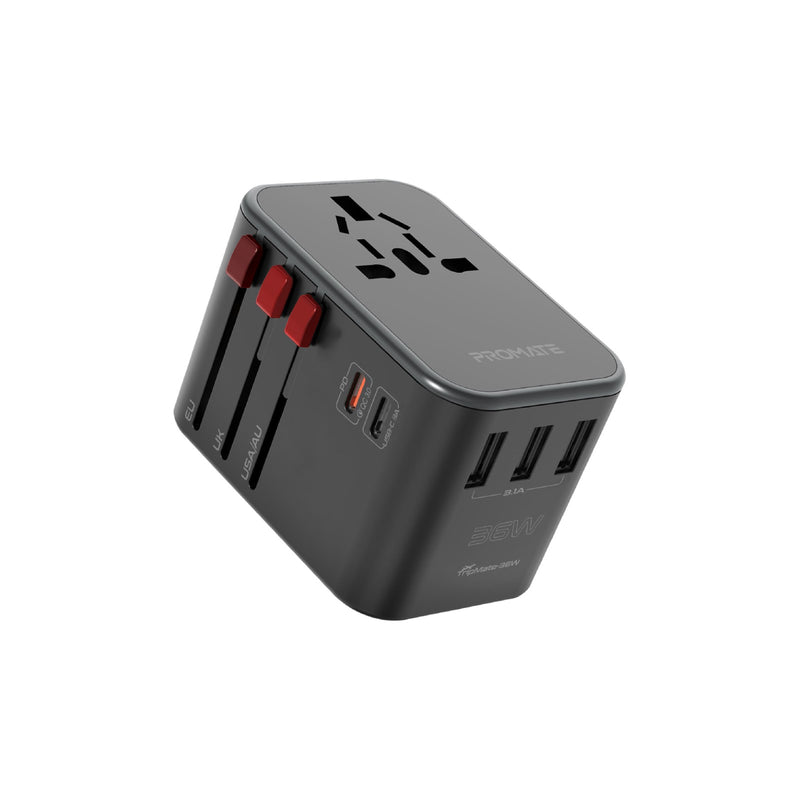 Promate TripMate-GaN65 65W GaNFast™ Travel Adapter - Black - TJR4HGU