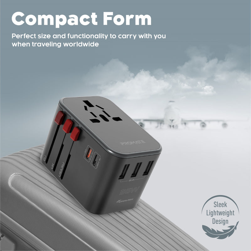 Promate TripMate-GaN65 65W GaNFast™ Travel Adapter - Black - TJR4HGU