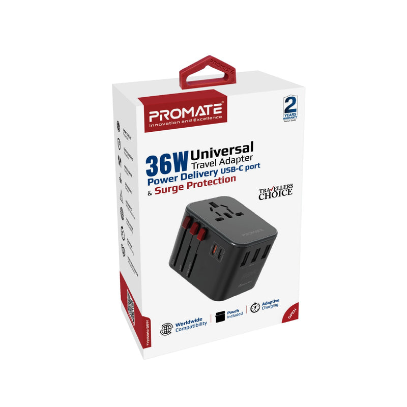 Promate TripMate-GaN65 65W GaNFast™ Travel Adapter - Black - TJR4HGU