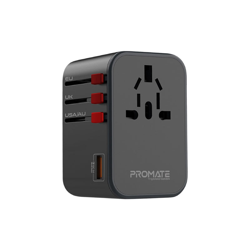 Promate TripMate-GaN65 65W GaNFast™ Travel Adapter - Black - TJR98H6