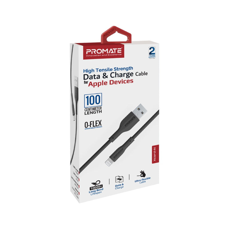 Promate xCord-Ai High Tensile Data & Charge Cable for Apple - Black - TJR9LZ7