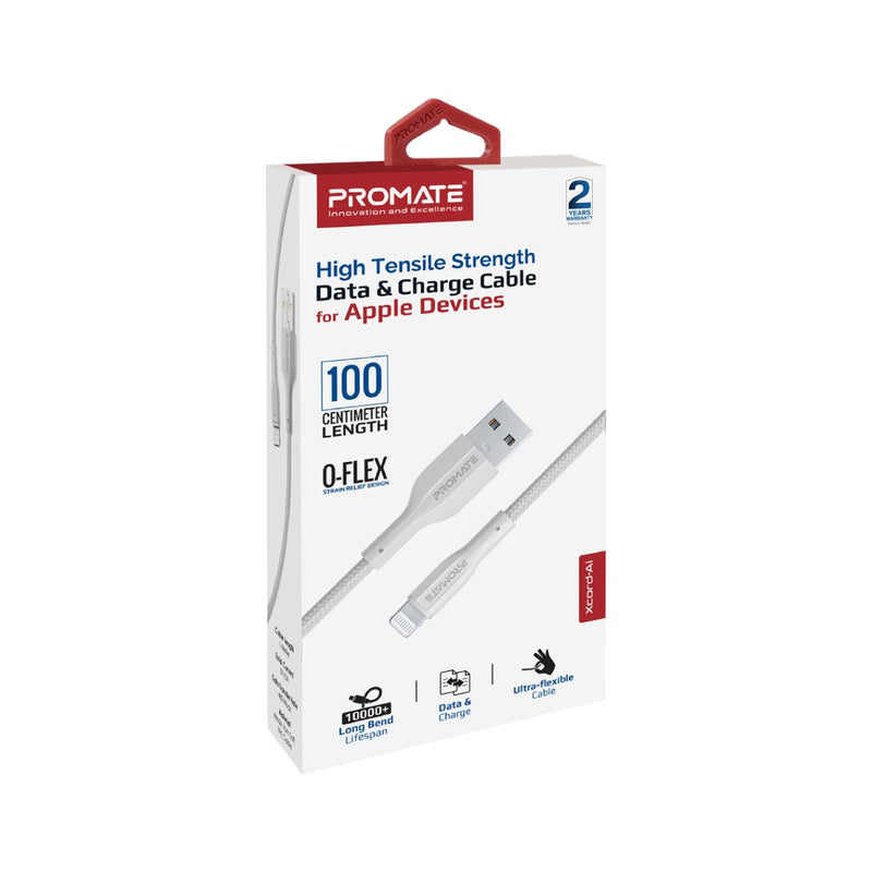 Promate xCord-Ai High Tensile Data & Charge Cable for Apple - White - TJRP7NK