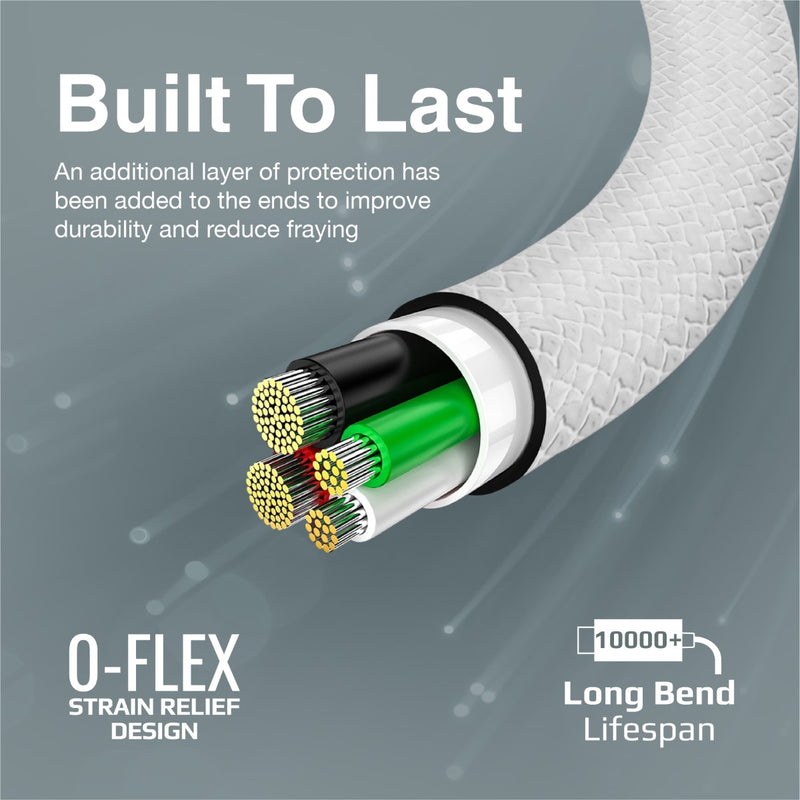 PROMATE XCORD -CC بيانات الشد العالية وشحن كابل USB -C - أبيض - TJRGNLT