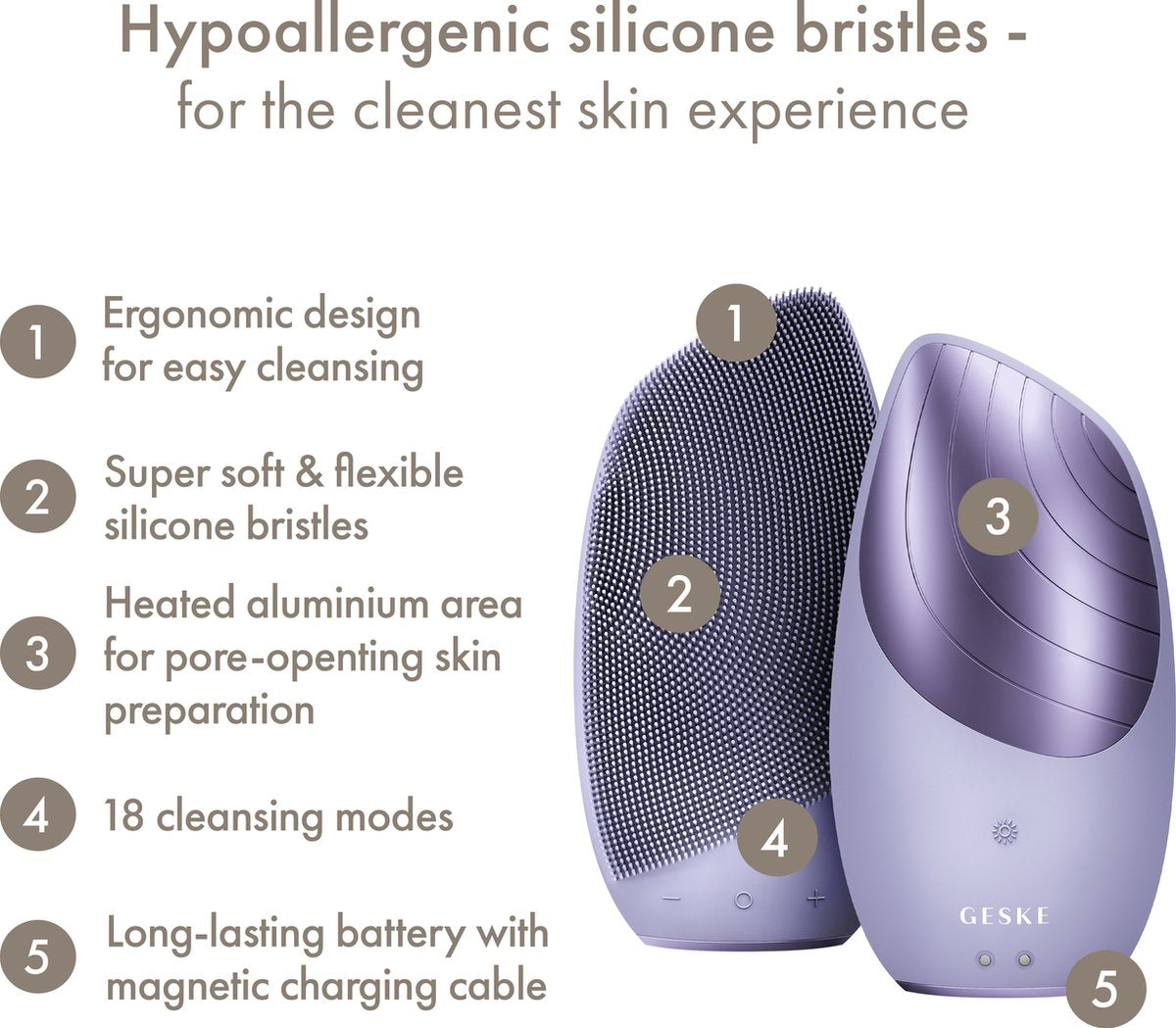 GESKE | Smart App Guided™ Sonic Thermo Facial Brush | 6 in 1 -Purple