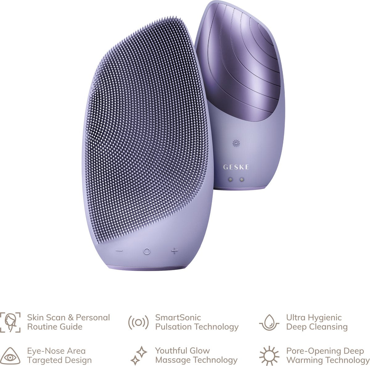 GESKE | Smart App Guided™ Sonic Thermo Facial Brush | 6 in 1 -Purple