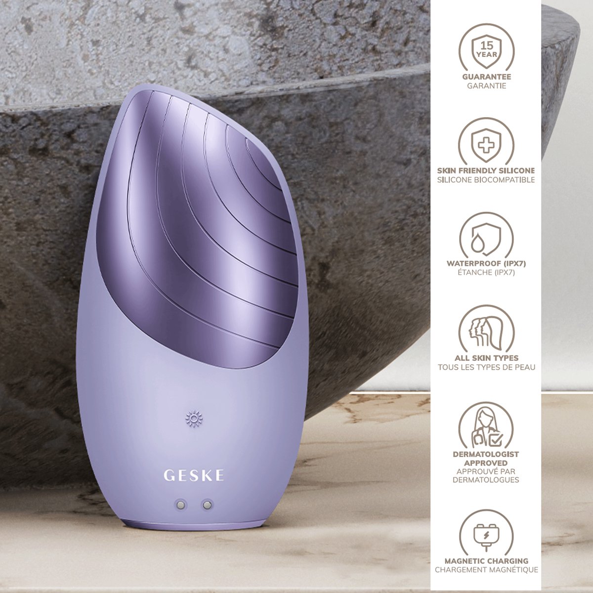 GESKE | Smart App Guided™ Sonic Thermo Facial Brush | 6 in 1 -Purple