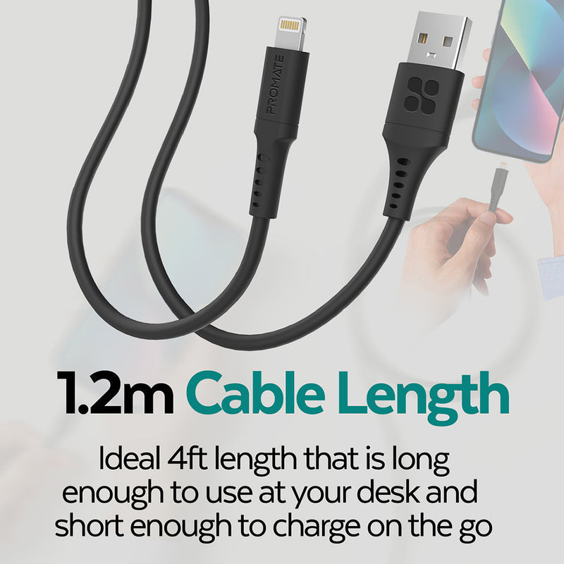 Promate PowerLink-Ai120 Ultra-Fast USB-A to Lightning Cable - Black - TJRV4TQ