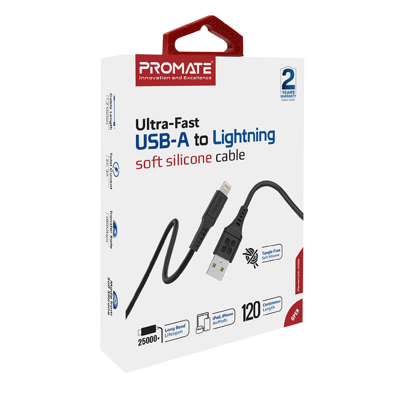 Promate PowerLink-Ai120 Ultra-Fast USB-A to Lightning Cable - Black - TJRV4TQ