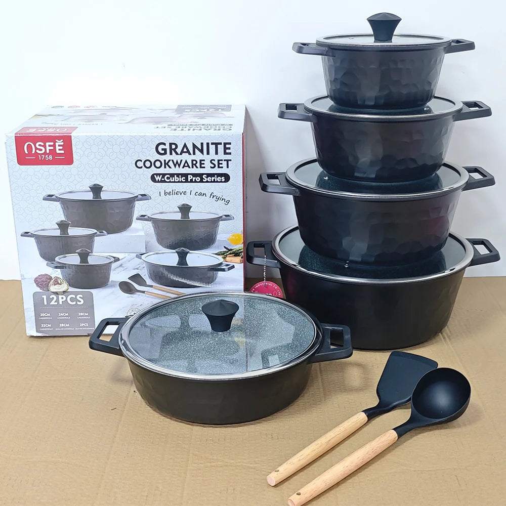 OSFE-12PCS Granite Cookware Set-GR12-BLK